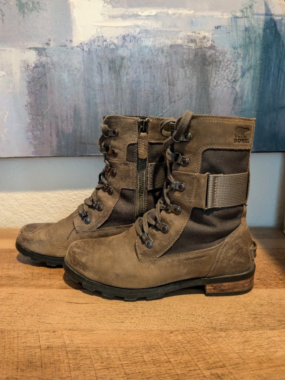 Sorel Emelie II Lace Waterproof Boots Women's Size 7 Gray Leather